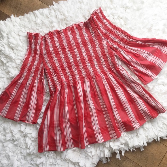 Zara Tops - Zara Woman Red & White Plaid Off The Shoulder Top